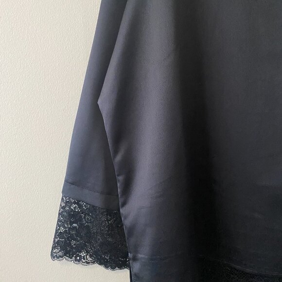 NWT Isaac Mizrah Live! Black Satin Lace Cuffs/Hem Blouse - Picture 11 of 13